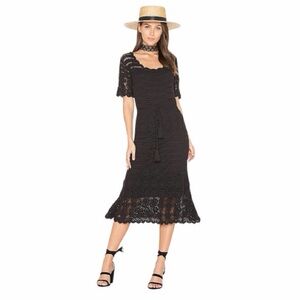 NWT! RAGA Black 100% Cotton Crochet See-Through Midi Dress. Size Small.